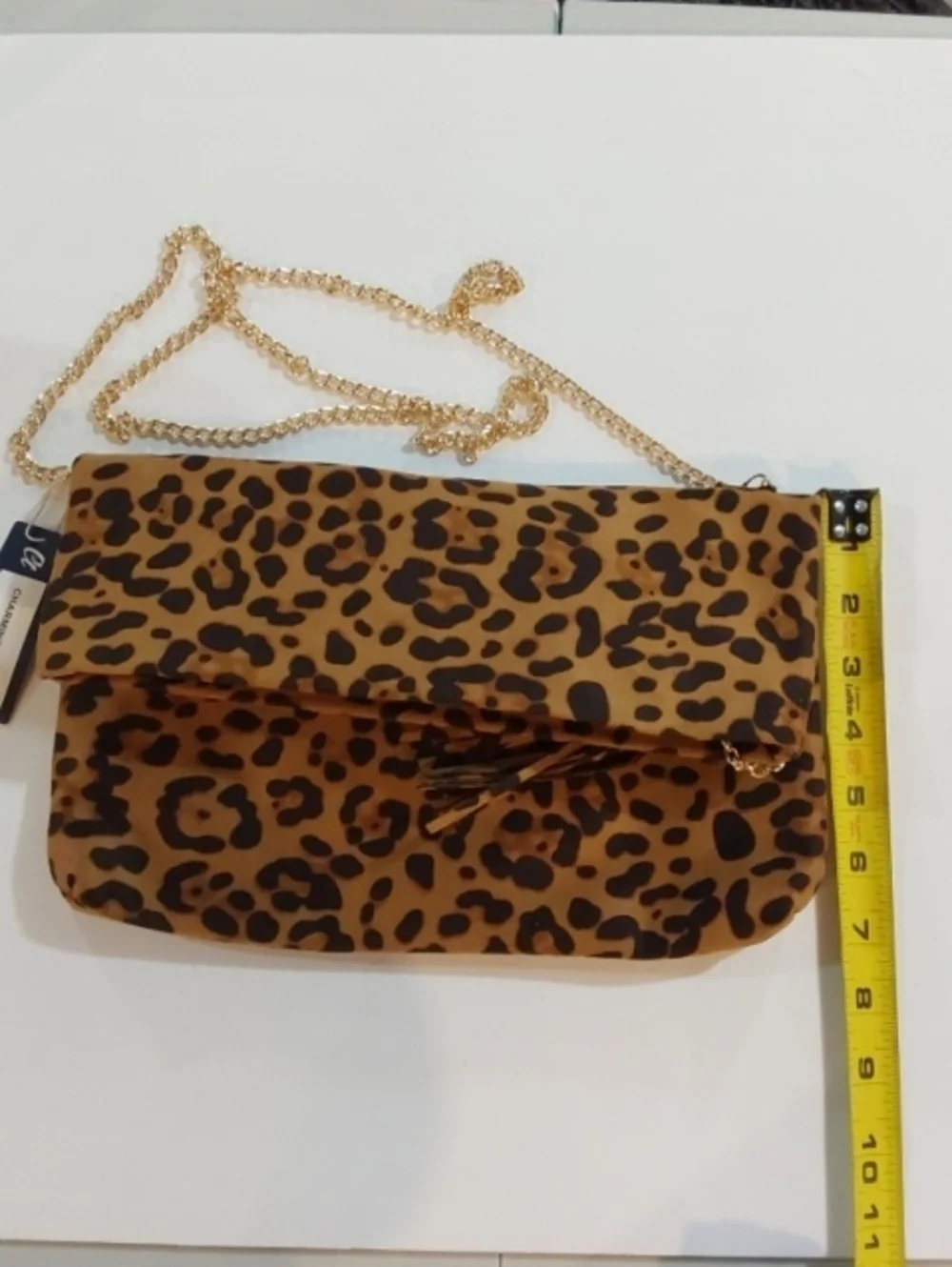 Charming Tailor|Leopard Print Tassel Crossbody Clutch Purse Suede Chain Medium